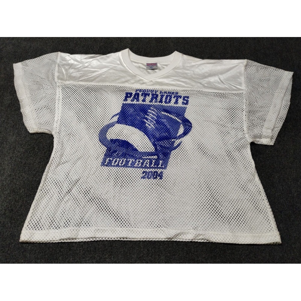 Vintage Champro Football Jersey Youth L / XL White Mesh Pequot Lakes Patriots